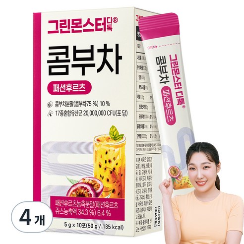 그린몬스터 디톡 콤부차 패션후르츠, 5g, 10개입, 4개