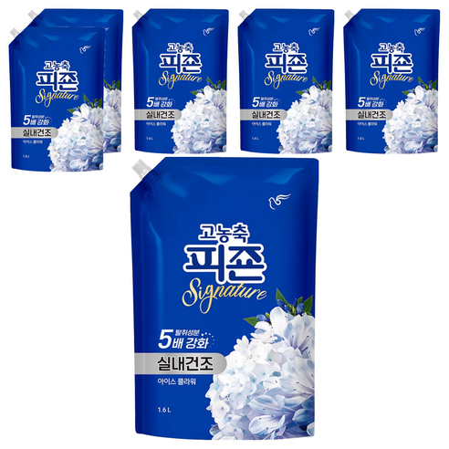피죤 시그니처 실내건조 고농축 섬유유연제 아이스 플라워 리필, 1.6L, 6개