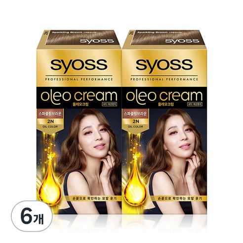 사이오스 올레오크림 2엔 염모제, 2N 스파클링 브라운, 6개