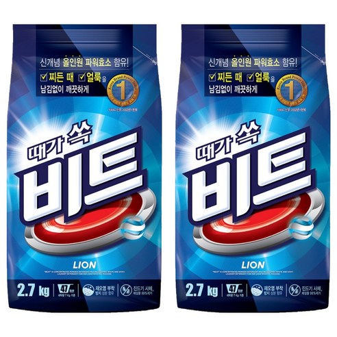 비트 일반용 분말세제 리필, 2.7kg, 2개