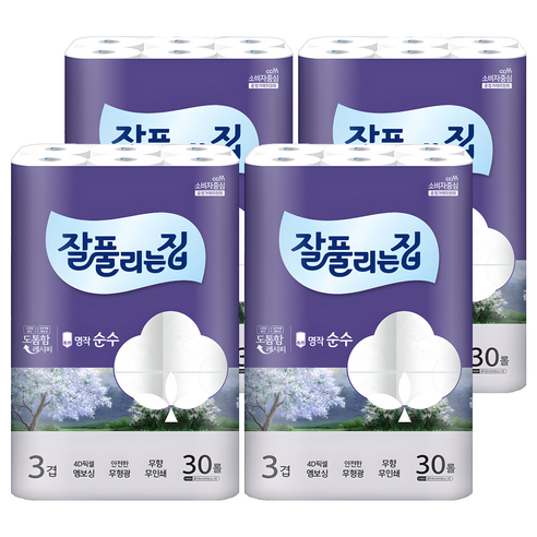잘풀리는집 명작 순수 3겹 고급롤화장지, 30m, 30개입, 4개
