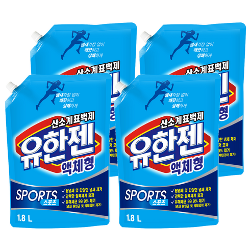 유한젠 스포츠 산소계 표백제 액체형, 1.8L, 4개