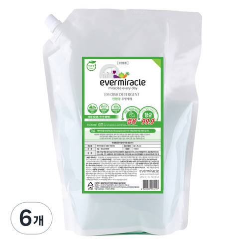 에버미라클 EM 친환경 주방세제, 1.5L, 6개