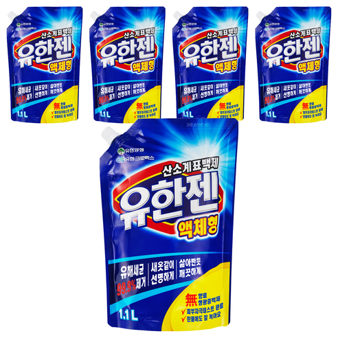 유한젠 산소계표백제 액체형, 1.1L, 5개