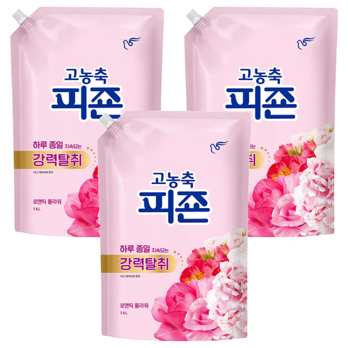 피죤 고농축 강력탈취 오리지널 섬유유연제 로맨틱플라워 리필, 1.6L, 3개