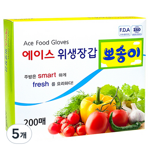 에이스 뽀송이 위생장갑, 200개입, 5개