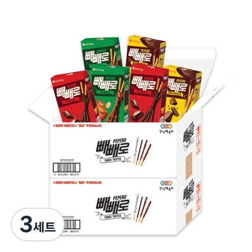 간식팩토리 빼빼로 과자 선물세트, 3세트, 오리지날 2p + 아몬드 2p + 누드초코 2p