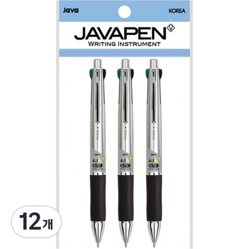 자바펜 제트4+1M 멀티펜 0.7mm, 메탈실버, 12개