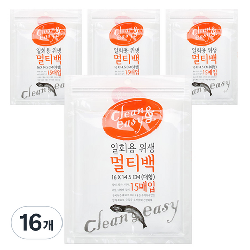 유하우스 일회용 위생 멀티백, 대(L), 15개입, 16개