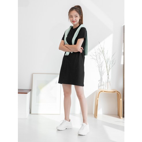 캐럿 여성용 심플 반팔 저지 원피스