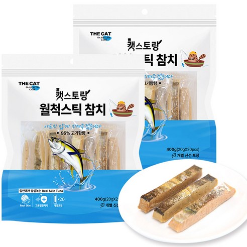 더캣 캣스토랑 월척스틱 고양이 간식, 참치맛, 400g, 2개