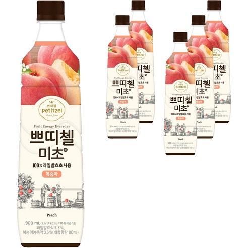 쁘띠첼 미초 복숭아 식초, 900ml, 6개
