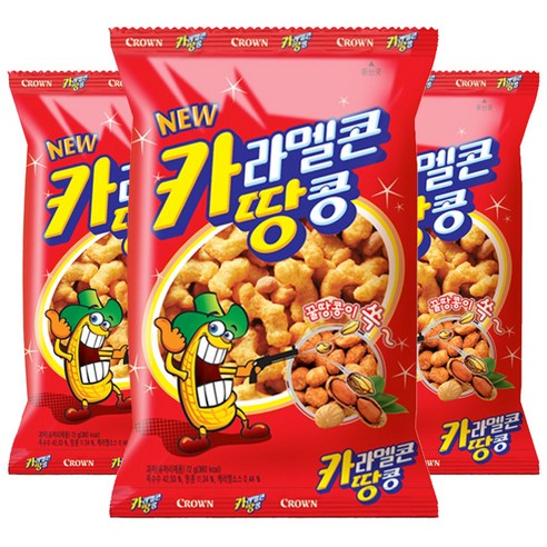 크라운 카라멜콘 땅콩, 72g, 3개