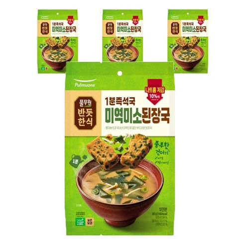 풀무원 1분즉석국 미역미소된장국, 30g, 4개