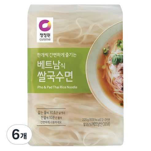 청정원 베트남식 쌀국수면225g(4mm), 6개, 225g