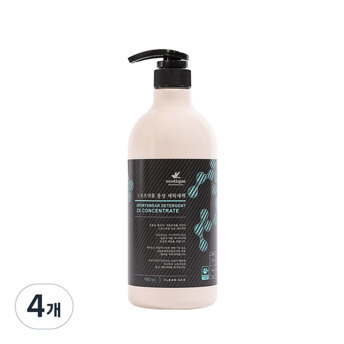 에코띠끄 고농축 스포츠의류 중성세탁세제, 4개, 980ml