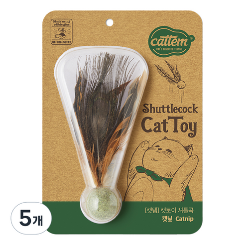 캣템 고양이 셔틀콕 장난감 3 x 16 cm, 캣닢, 5개