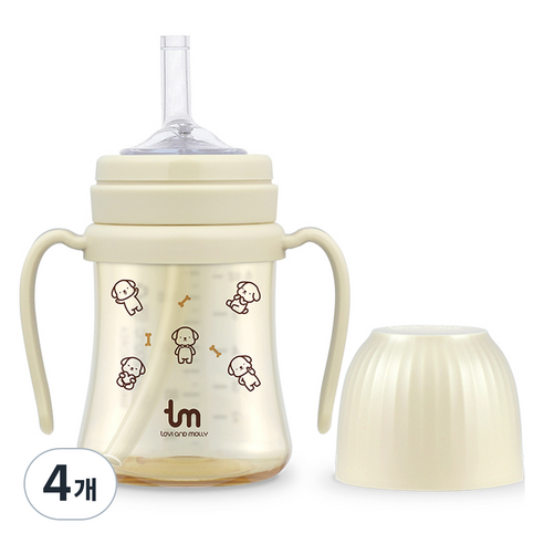 토비앤몰리 PPSU 토비 빨대컵, 180ml, 4개, 바닐라
