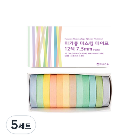 투코비 마카롱 마스킹 테이프 12색 7.5mm, 파스텔, 5세트