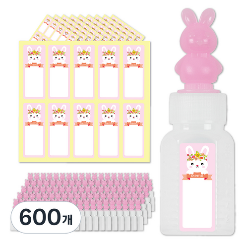토끼 방수 스티커 + 토끼 약병 12ml 세트, 600개