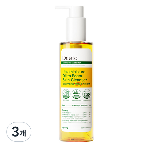 닥터아토 울트라 모이스춰 오일 투 폼 스킨 클렌저, 3개, 250ml