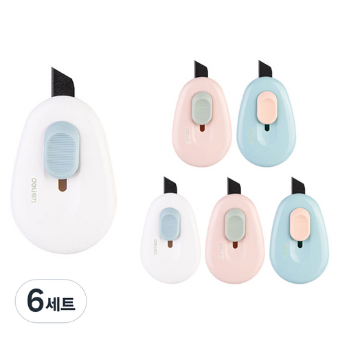 델리 동글이 미니커터 3종 x 2p 세트 TD101, 화이트, 핑크, 블루, 6세트