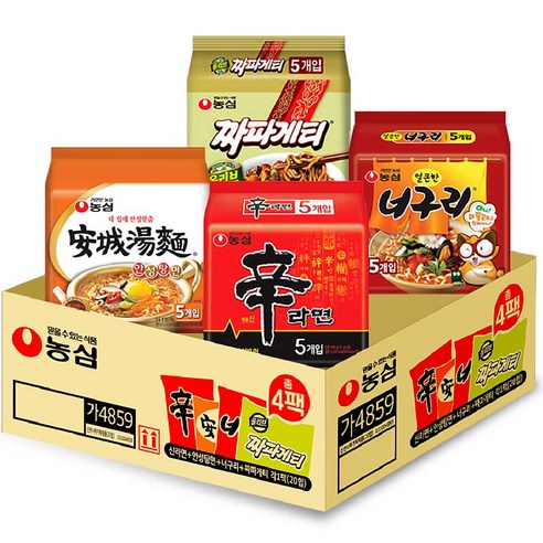 농심 신라면 120g x 5p   안성탕면 125g x 5p   얼큰 너구리 120g x 5p   짜파게티 140g x 5p