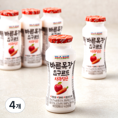 파스퇴르 바른목장 사과당근 요구르트, 100ml, 5개입, 4개
