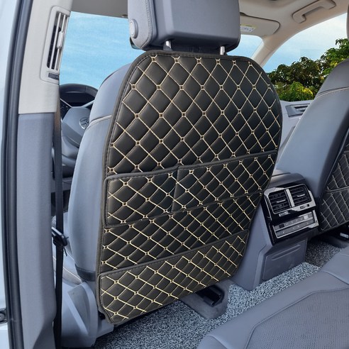 아이빌 퀄팅 킥매트 자동차 시트커버 엣지형 2포켓, 블랙 + 골드, 1개