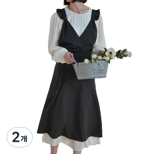 순잠 홈웨어 크로스 롱 숙녀 원피스 앞치마, 블랙, 2개