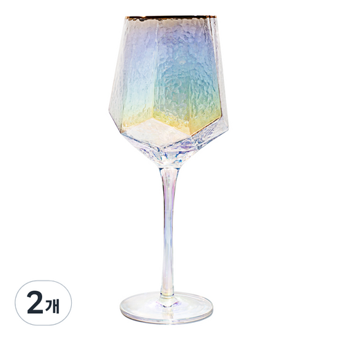 칼딘 오로라 홀로그램 유리컵 골드라인 와인잔, 580ml, 2개