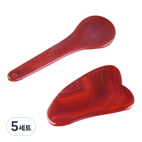 적옥 마사지 나진 괄사 하트 + 숟가락 세트 NJ009, 적색, 5세트