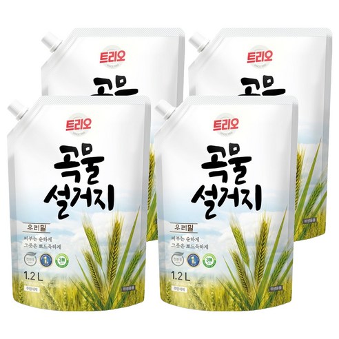 트리오 곡물 설거지 우리밀 주방용 세척제, 1.2L, 4개