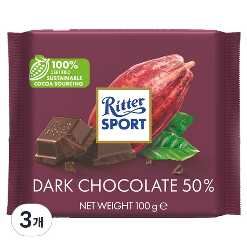 리터스포트 다크 초콜릿 50%, 100g, 3개