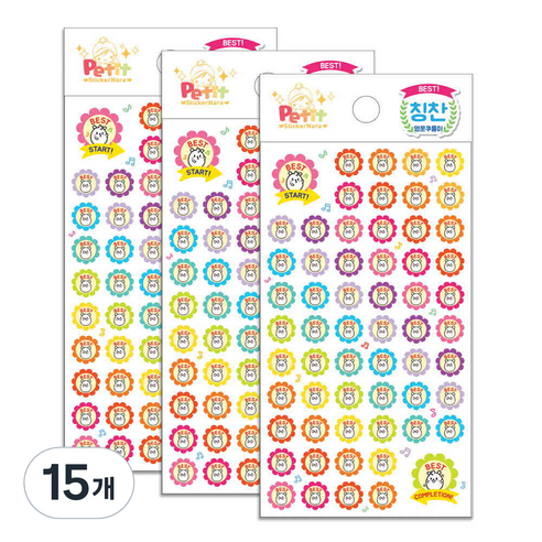 쁘띠팬시 베스트 영문쿠룸이 칭찬스티커 6p, 혼합 색상, 15개