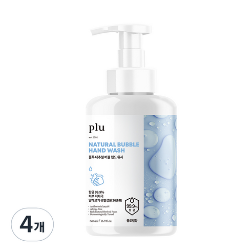 플루 내추럴 버블 핸드워시 플로럴향, 4개, 500ml