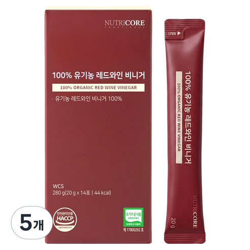 뉴트리코어 100% 유기농 레드와인 비니거 14p, 280g, 5개