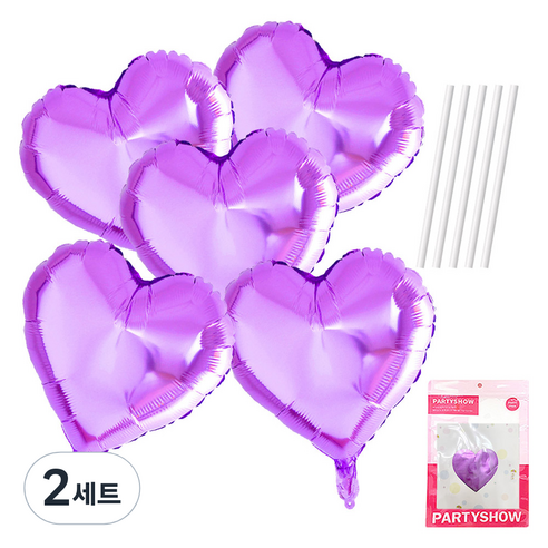 파티쇼 하트 은박 풍선 45cm 5p + 빨대 5p 세트, 라벤다(풍선), 2세트