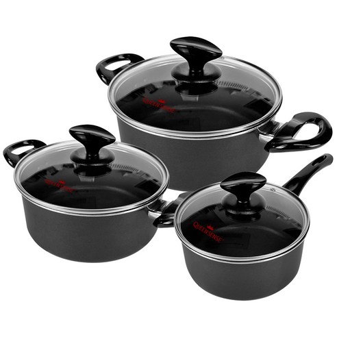 퀸센스 인덕션 디오 냄비 세트, 편수 18cm + 양수 20cm + 24cm, 블랙