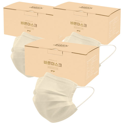 고르고 바른 일회용 마스크 성인용, 50매, 3개, 베이지