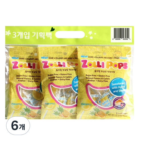 졸리팝 무설탕 막대사탕 파인애플맛, 40g, 6개