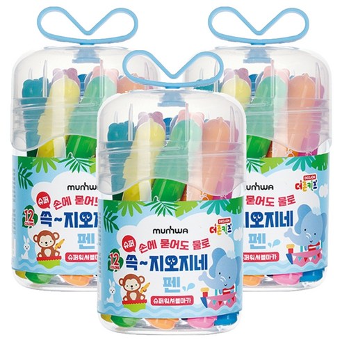 문화연필 더존키즈 쓱 지오지네 슈퍼워셔블 마카, 12색, 3세트