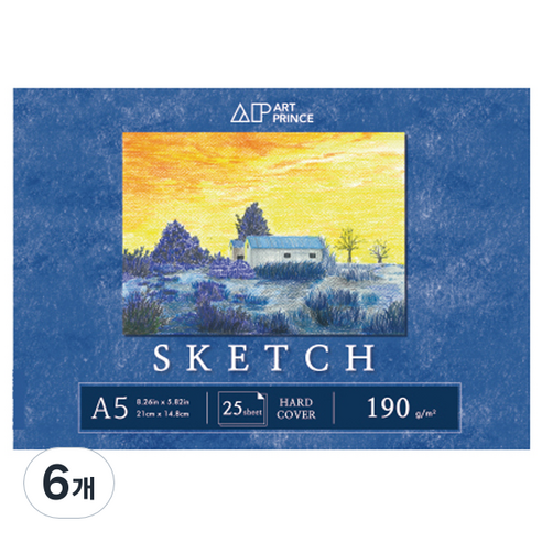 두성종이 아트프린스 스케치북 무선 190g S08, A5, 25매, 6개