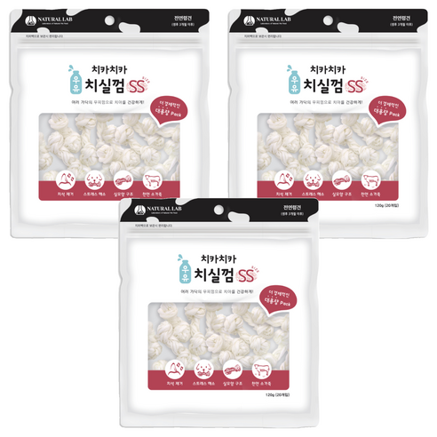 내츄럴랩 치카치카 치실 덴탈껌, 우유, 120g, 3개