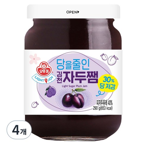 오뚜기 LIGHT 앤 JOY 당을줄인 김천자두쨈, 290g, 4개