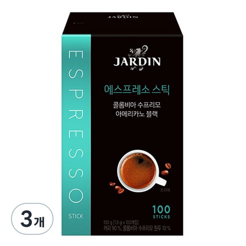 쟈뎅 콜롬비아 수프리모 아메리카노 블랙 에스프레소 스틱, 1g, 100개입, 3개