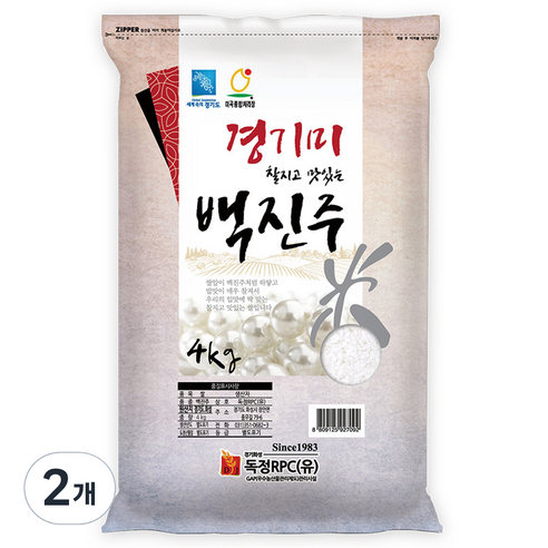 독정RPC 2024년산 햅쌀 경기미 백진주 쌀, 4kg, 2개