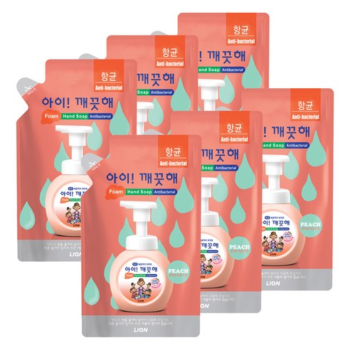 아이깨끗해 향균 거품 핸드 솝리필 모이스처라이징 복숭아향, 200ml, 6개입