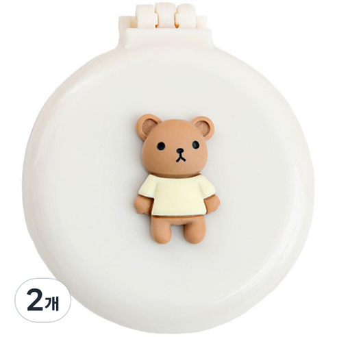 로새 마카롱 곰돌이와 토끼 에어 쿠션 거울 빗, 곰돌이 화이트, 2개