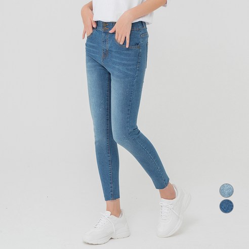 캐럿 여성용 스키니진 5cm 허리 밴딩 투버튼 청바지